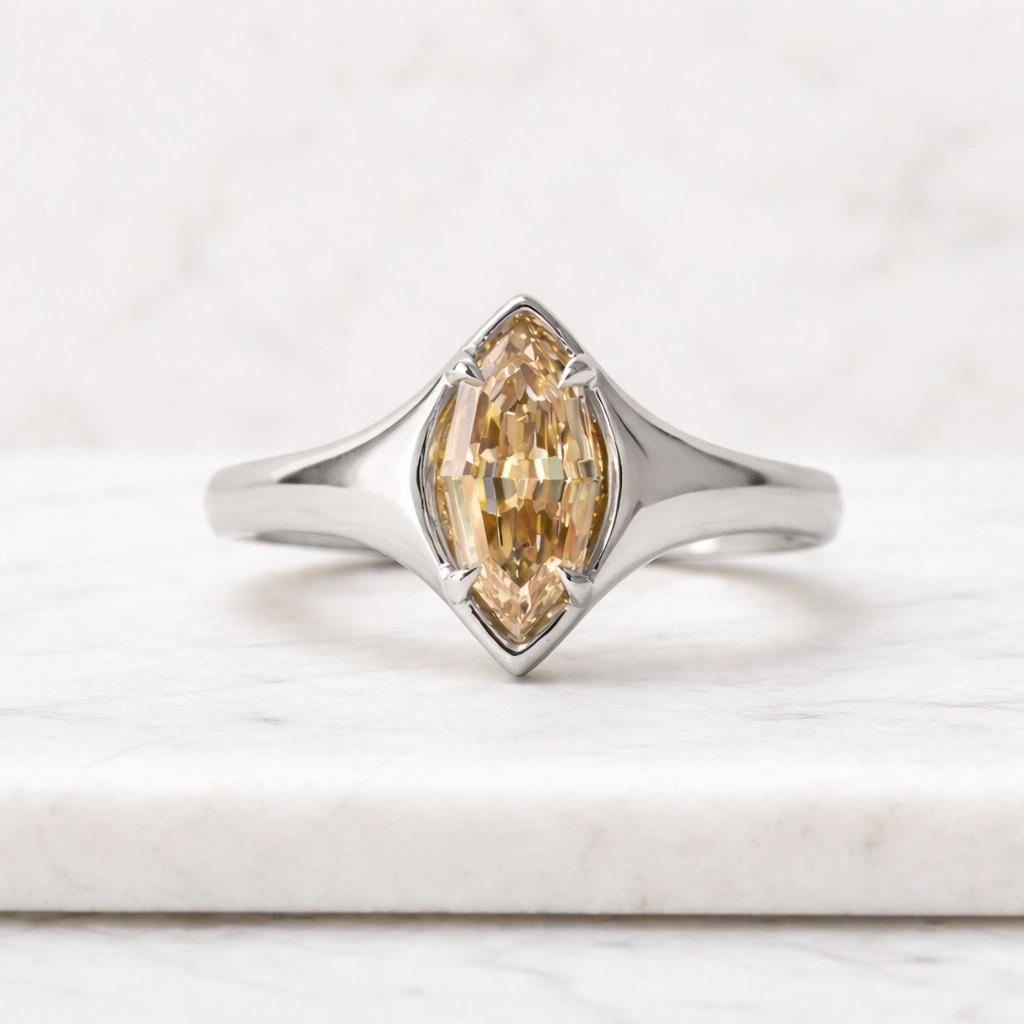 1 Ct Lab Grown Diamond Ring 925 Sterling Silver Brown Marquise Cut VVS1 Certified
