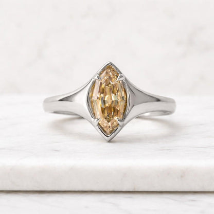 1 Ct Lab Grown Diamond Ring 925 Sterling Silver Brown Marquise Cut VVS1 Certified
