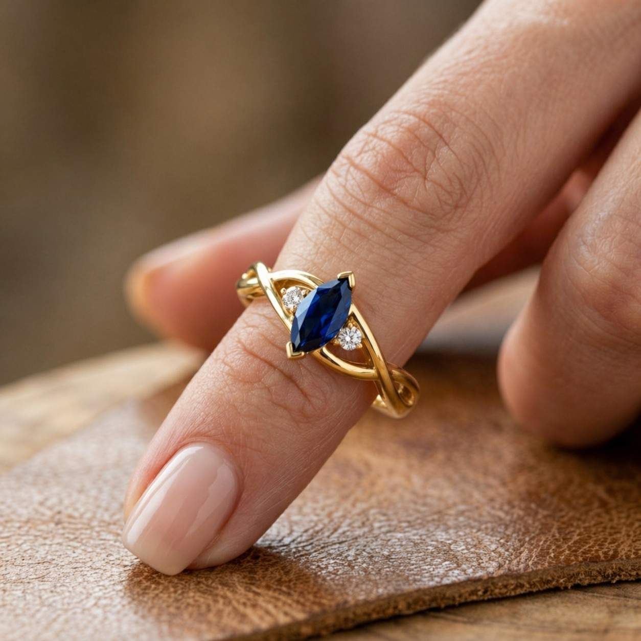 marquise cut ring marquise sapphire infinity design twisted band braided ring loop ring interlace ring blue stone ring gemstone jewelry women jewelry fine ring
