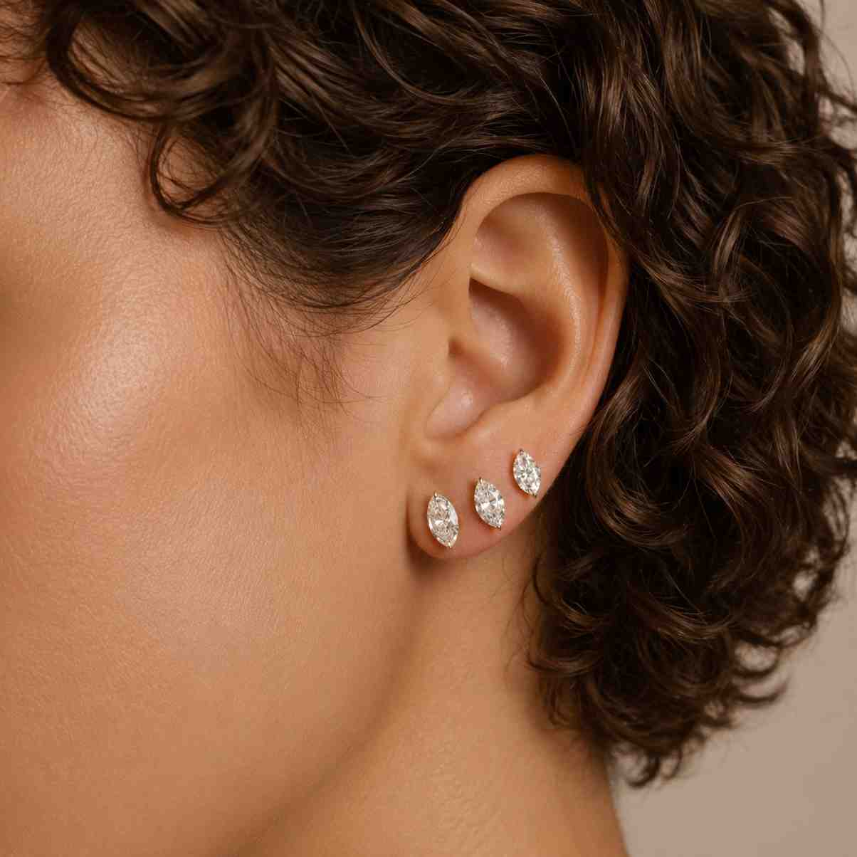 14K yellow gold marquise shape gra moissanite push back stud earrings 2ctw women's dainty D/VVS1
