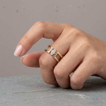 marquise diamond ring gold diamond ring modern gold ring sleek jewelry open cuff ring runway ring clean design ring architectural ring artistic ring fine ring