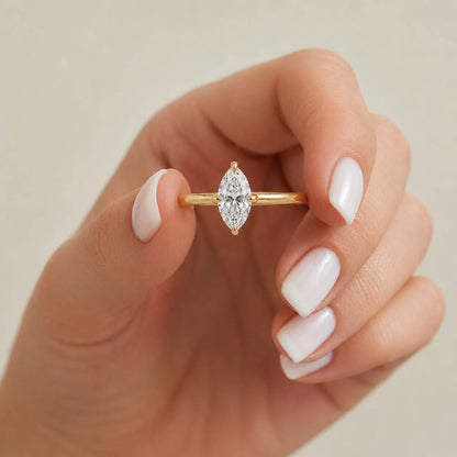 Marquise Engagement Ring 2 Carat Solitaire Diamond Ring IGI Certified Lab Grown Diamond Cathedral High 4 Claw Compass Prongs Ring for Women

