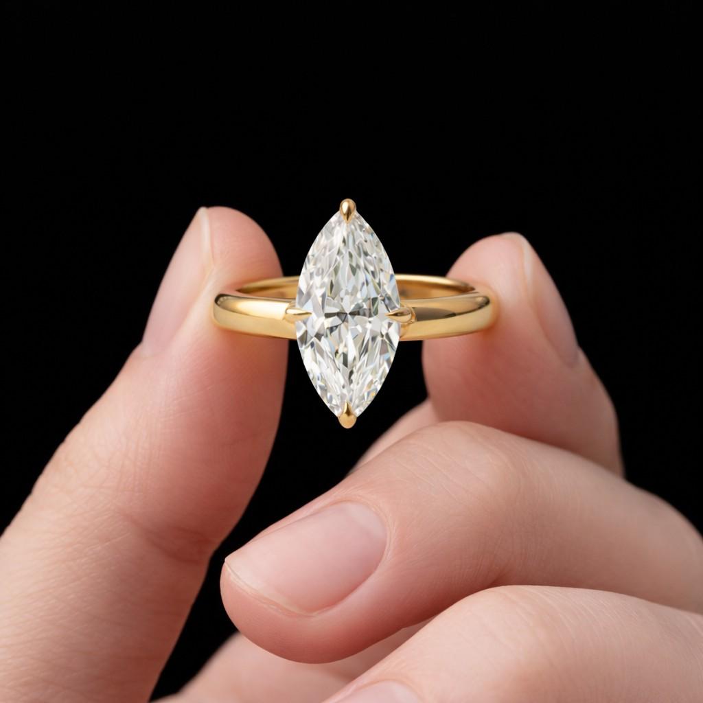 Marquise E Color VVS2 Clarity IGI Certified Marquise Cut Lab Grown Diamond Solitaire Engagement Ring with Hidden Halo of Round Diamonds
