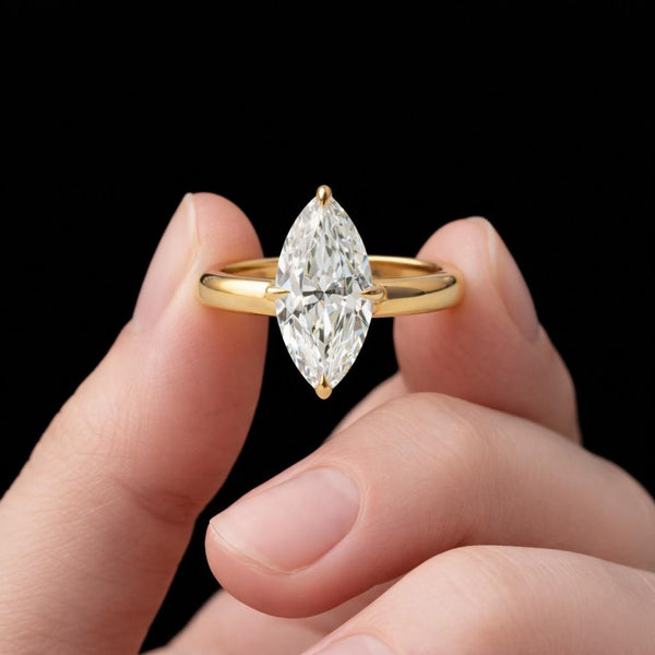 Marquise E Color VVS2 Clarity IGI Certified Marquise Cut Lab Grown Diamond Solitaire Engagement Ring with Hidden Halo of Round Diamonds
