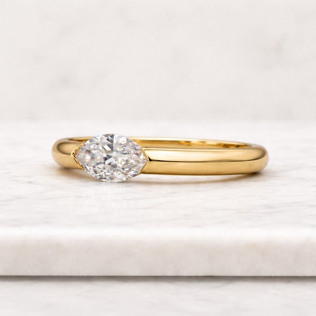 East West Marquise Lab Grown Diamond Engagement Ring - 14k White Gold, Trendy East-West Setting Loved by Modern Brides, Promise Ring
