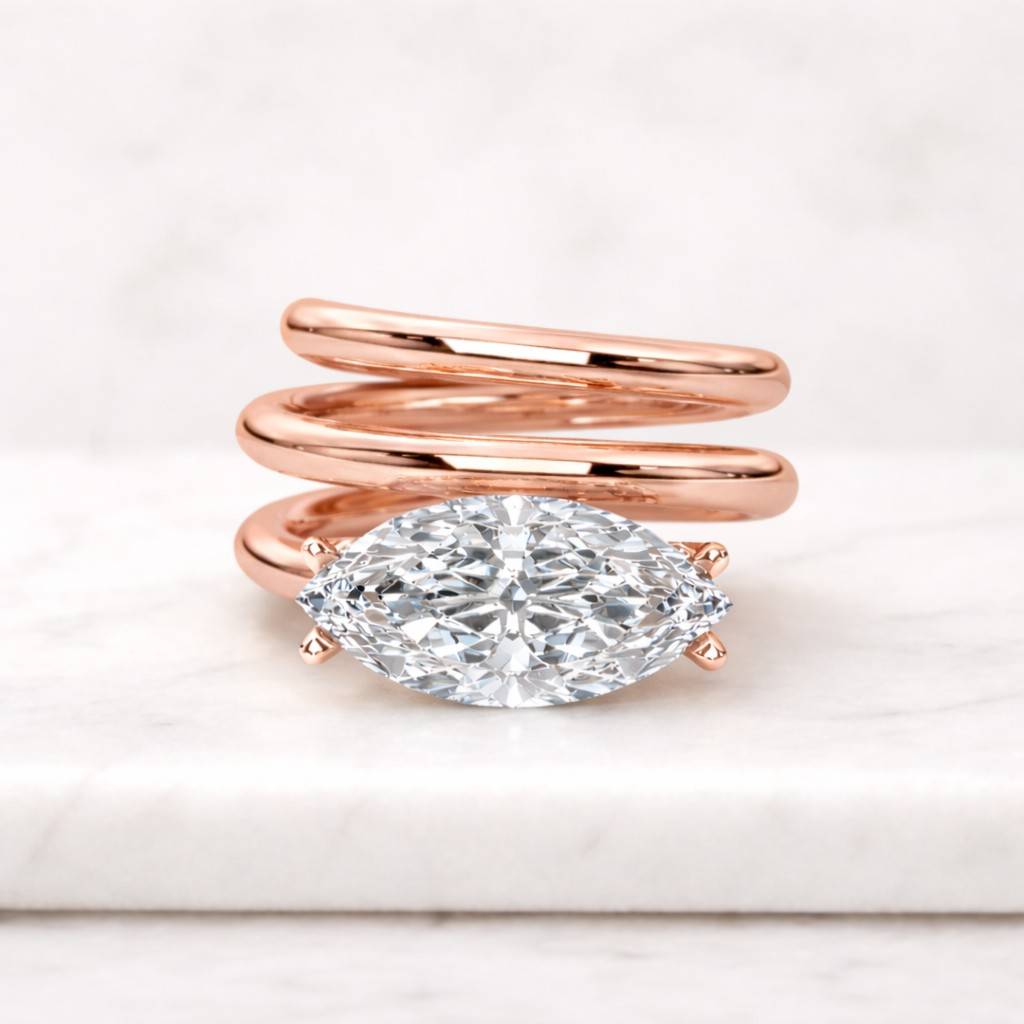 delicate solitaire wedding ring, 14k yellow gold east to west ring, marquise cut lab grown diamond engagement ring, handmade ring for women