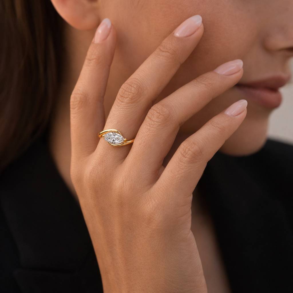 marquise shape bypass set lab grown diamond ring
