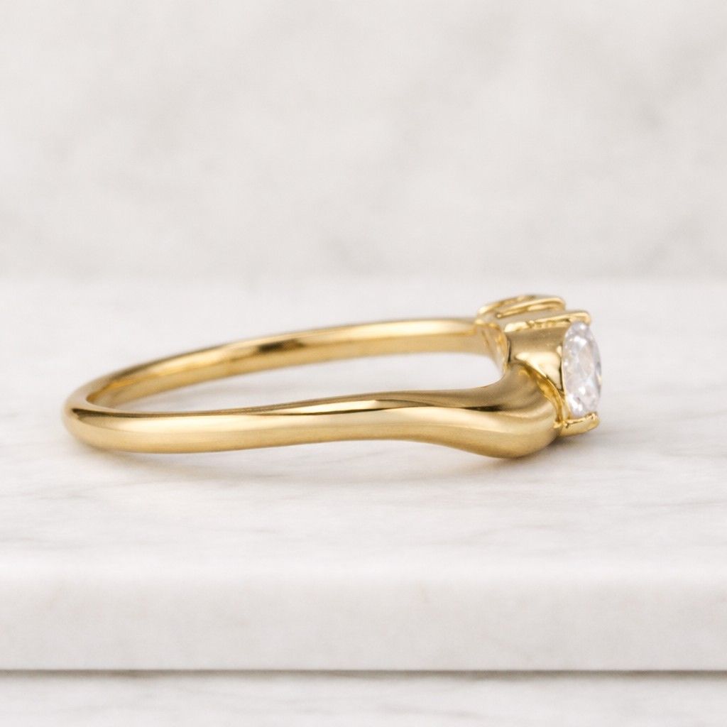 14K Solid Gold Oval Lab Grown Diamond Ring / Solitaire Engagement Ring with Wave Band / 10K 18K Stacking Ring / Gift for Her
