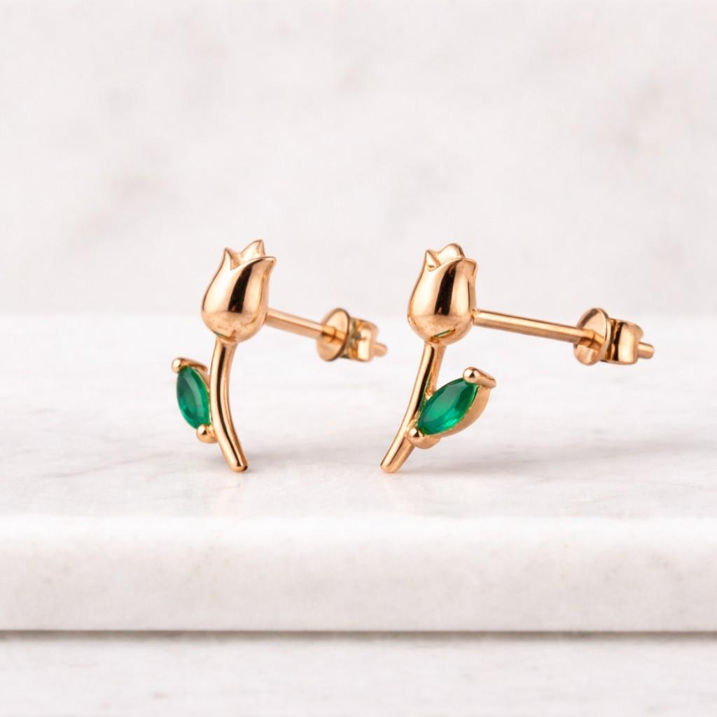 marquise emerald earrings gold stud floral tulip shape minimalist jewelry for women small dainty earrings everyday gold jewelry gift for her green gemstone earrings USA trend
