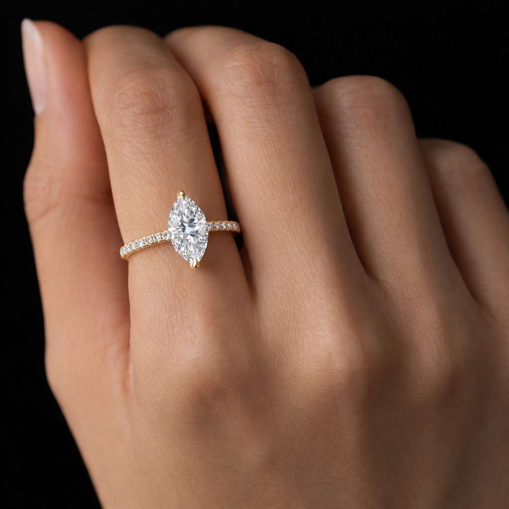 marquise diamond ring marquise engagement ring marquise solitaire ring gold engagement ring pave diamond ring