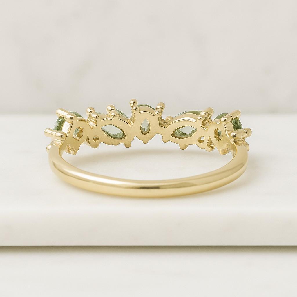 marquise moss agate bridal band solid yellow gold band green moss gold band diamond stackable gemstone jewelry