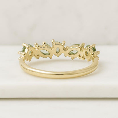 marquise moss agate bridal band solid yellow gold band green moss gold band diamond stackable gemstone jewelry