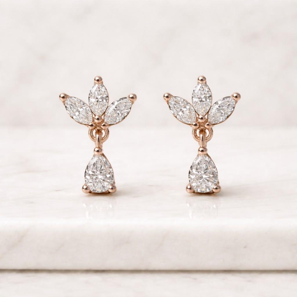 3.0 ct pear & marquise cut moissanite earrings, two stone moissanite earring, bridal wedding earrings, dangle drop stud earring

