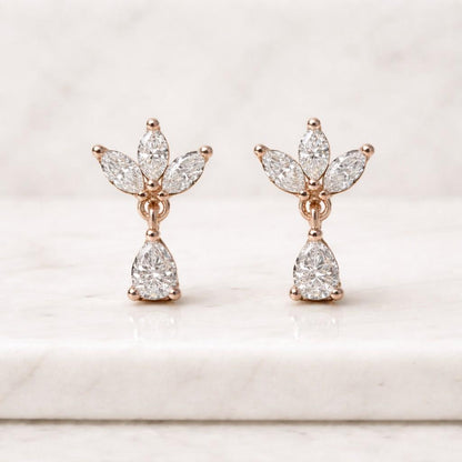 3.0 CT Pear & Marquise Cut Moissanite Earrings, Two Stone Moissanite Earring, Bridal Wedding Earrings, Dangle Drop Stud Earring
