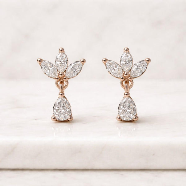 3.0 CT Pear & Marquise Cut Moissanite Earrings, Two Stone Moissanite Earring, Bridal Wedding Earrings, Dangle Drop Stud Earring

