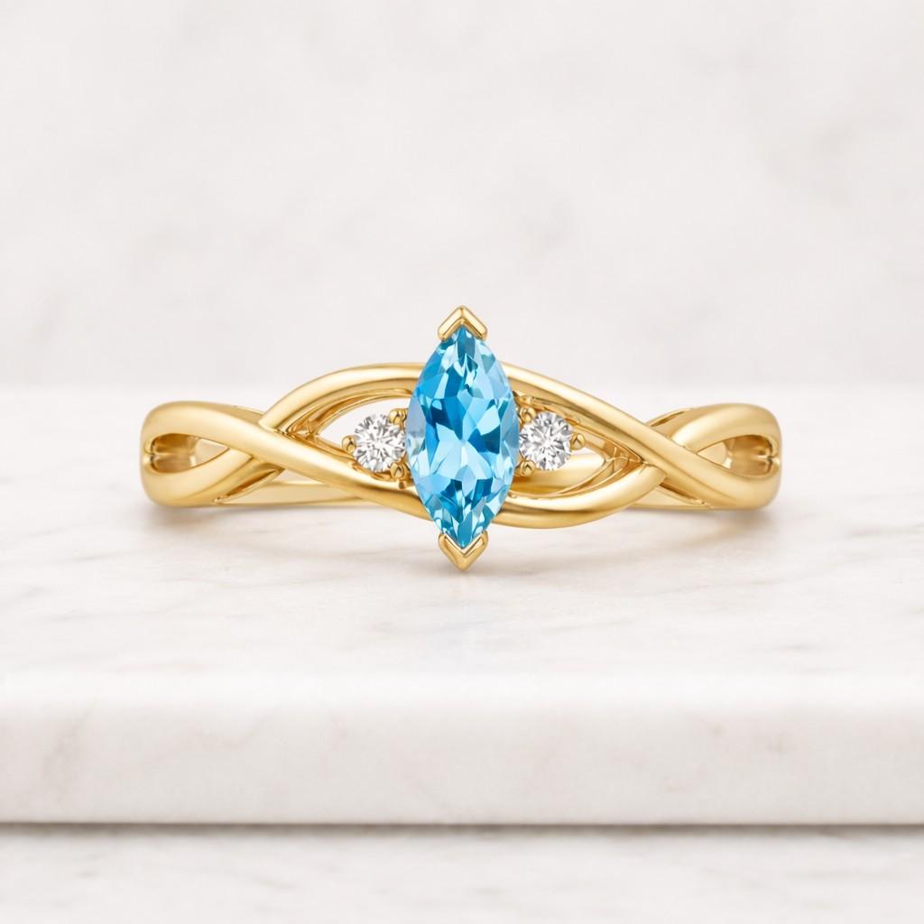 Unique Fireworks Cut Aquamarine Engagement Ring for Women 14k Gold Marquise Moissanite Proposal Ring March Birthstone Bridal Wedding Ring
