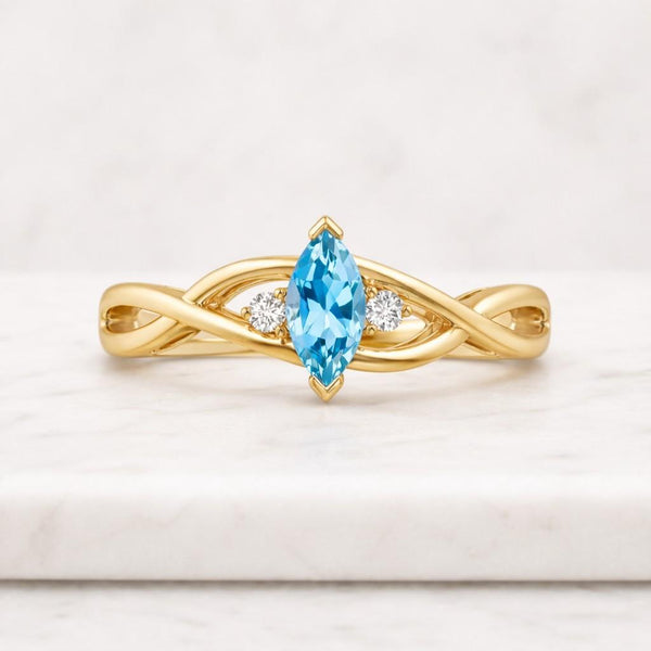 Unique Fireworks Cut Aquamarine Engagement Ring for Women 14k Gold Marquise Moissanite Proposal Ring March Birthstone Bridal Wedding Ring
