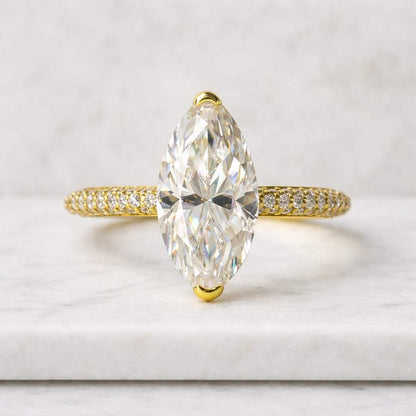 3 CT Marquise Cut Lab Grown Diamond Ring | Pave Diamond Band Engagement Ring | 14K Yellow Gold Bridal Ring | Anniversary Gift For Her
