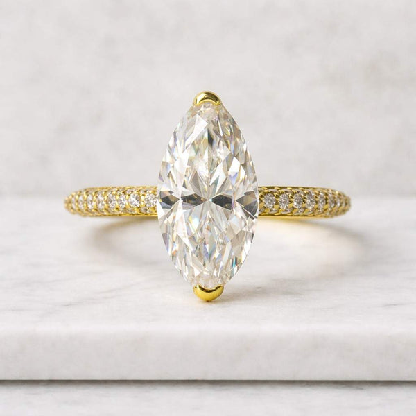 3 CT Marquise Cut Lab Grown Diamond Ring | Pave Diamond Band Engagement Ring | 14K Yellow Gold Bridal Ring | Anniversary Gift For Her
