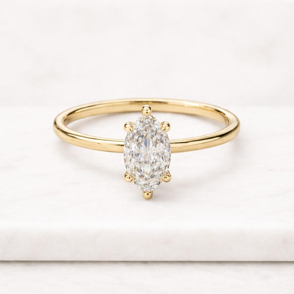 Marquise Lab Grown Diamond Engagement Ring 10K 14K 18K Solid Gold Ring IGI Certified Genuine Diamond Ring Solitaire Ring Anniversary Gift