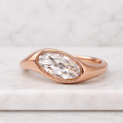 3 Carat Oval Cut Moissanite Diamond Engagement Ring - Half Bezel Set Wedding Ring - East West Style Women Ring - Special Gift Ring For Her