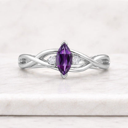 marquise ring purple ring gemstone ring infinity ring twisted band crossover ring promise ring women ring elegant ring fine jewelry silver ring statement ring unique ring