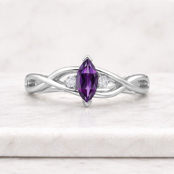 marquise ring purple ring gemstone ring infinity ring twisted band crossover ring promise ring women ring elegant ring fine jewelry silver ring statement ring unique ring