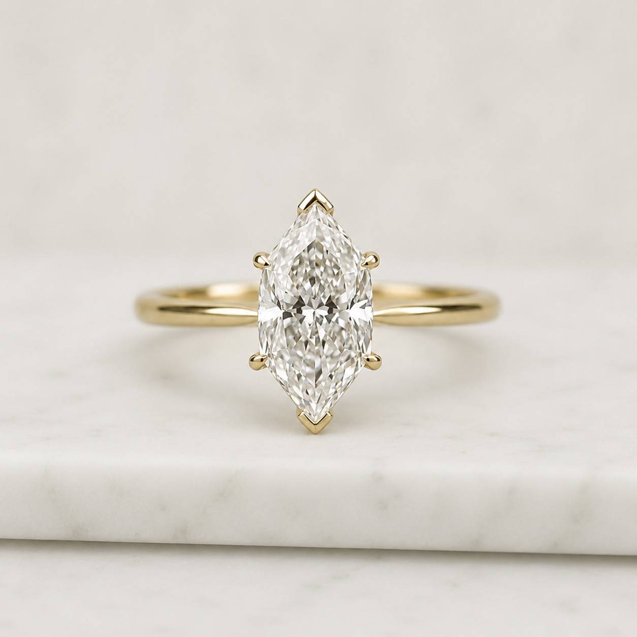 14k gold marquise engagement ring, simulated diamond ring, wedding ring, fake engagement ring, travel ring, solitaire diamond ring

