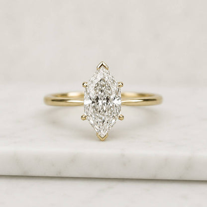 14k Gold Marquise Engagement Ring, Simulated Diamond Ring, Wedding Ring, Fake Engagement Ring, Travel Ring, Solitaire Diamond Ring

