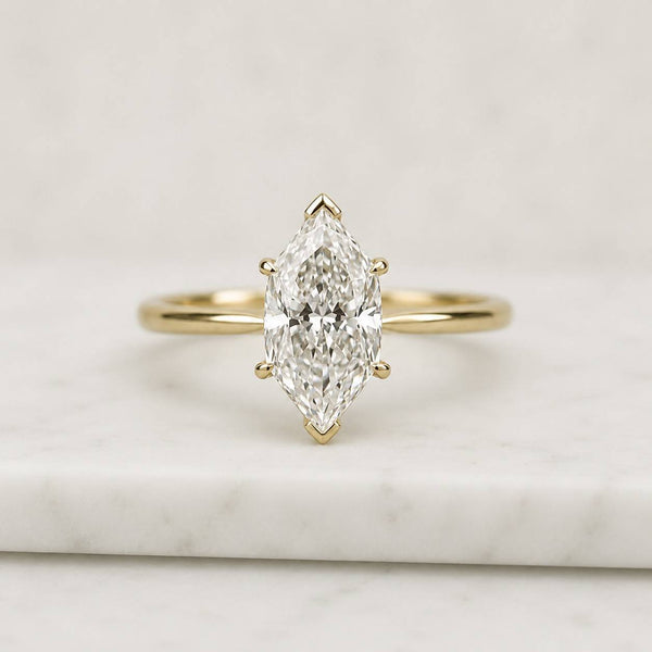 14k Gold Marquise Engagement Ring, Simulated Diamond Ring, Wedding Ring, Fake Engagement Ring, Travel Ring, Solitaire Diamond Ring
