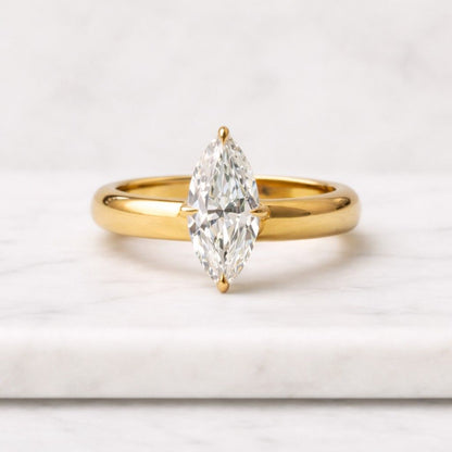 14k Marquise Diamond Ring, E, VVS2 IGI Certified Marquise Engagement Ring Solitaire Diamond Ring Lab Grown Diamond Ring Hidden Halo Ring
