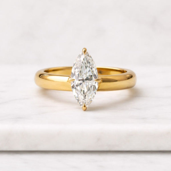 14k Marquise Diamond Ring, E, VVS2 IGI Certified Marquise Engagement Ring Solitaire Diamond Ring Lab Grown Diamond Ring Hidden Halo Ring
