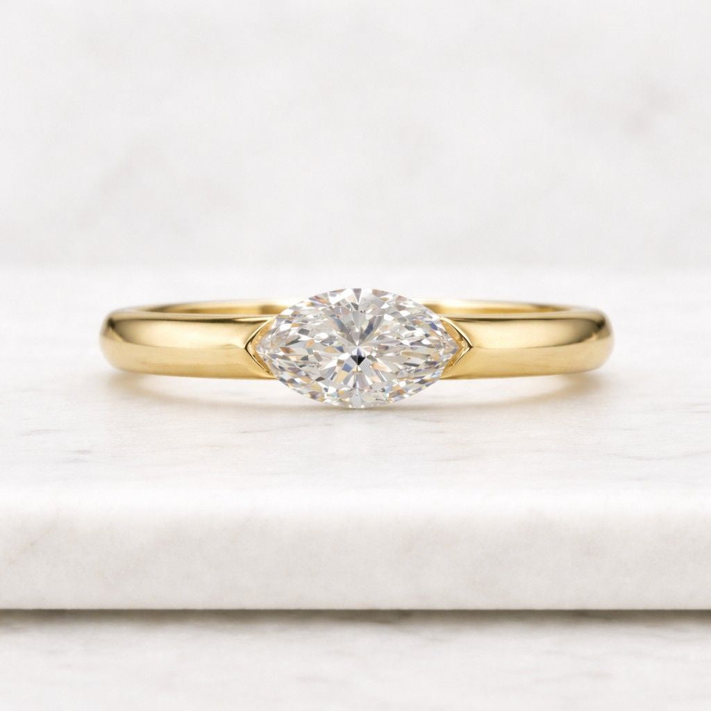 marquise lab grown diamond ring, 1.00ct east west facing marquise engagement dainty ring, igi certified, proposal ring, anniversary ring
