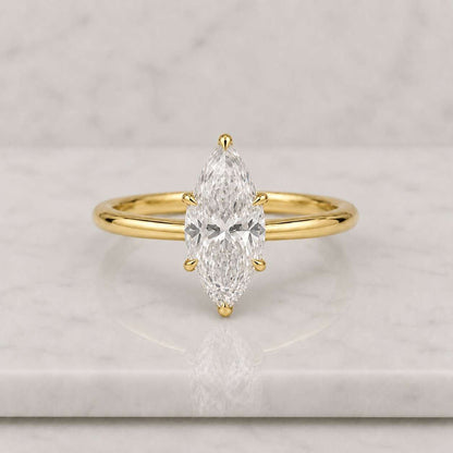 14k Gold Marquise Engagement Ring, Simulated Diamond Ring, Wedding Ring, Fake Engagement Ring, Travel Ring, Solitaire Diamond Ring
