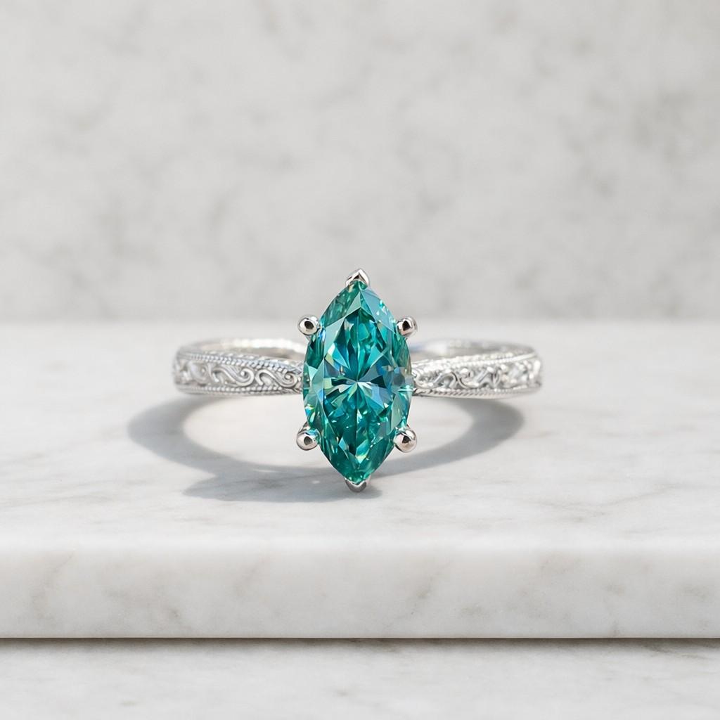 marquise ring teal ring blue green ring solitaire ring statement ring vintage ring engraved band filigree ring floral band ornate ring prong setting fine jewelry women ring