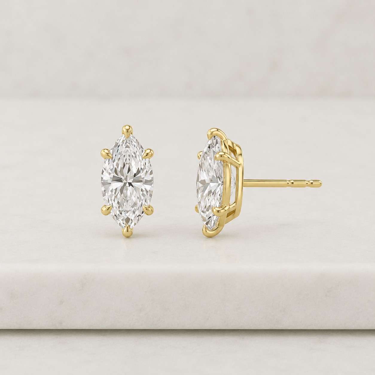 14K Gold Marquise Moissanite Stud Earrings, 1ct Marquise Cut Diamond Studs, Sparkly Gold Diamond Earrings, Minimalist Jewelry Gift for Her
