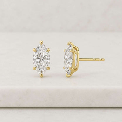 14K Gold Marquise Moissanite Stud Earrings, 1ct Marquise Cut Diamond Studs, Sparkly Gold Diamond Earrings, Minimalist Jewelry Gift for Her
