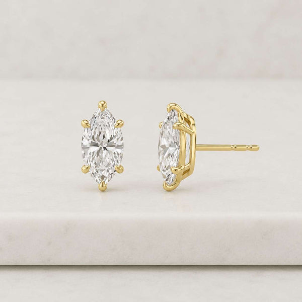 14K Gold Marquise Moissanite Stud Earrings, 1ct Marquise Cut Diamond Studs, Sparkly Gold Diamond Earrings, Minimalist Jewelry Gift for Her
