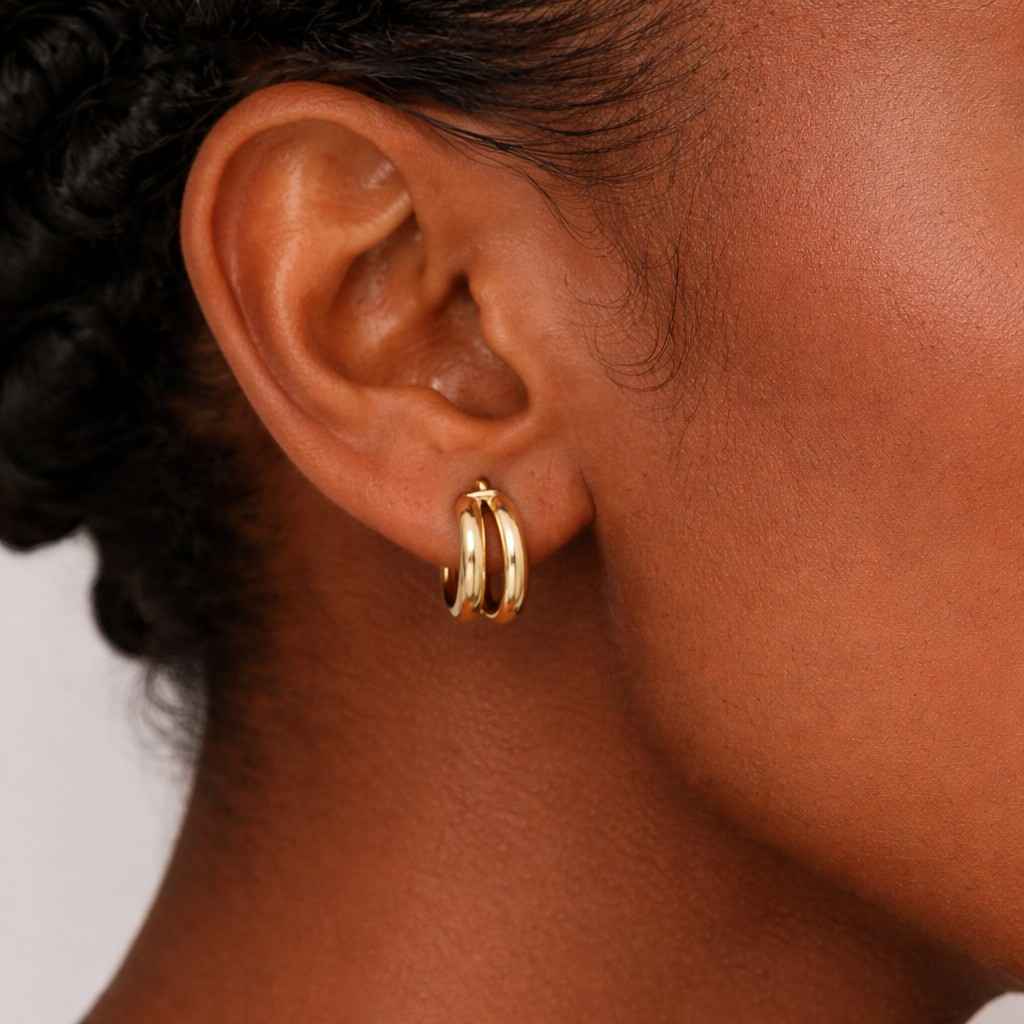 14k gold double row hoop earrings bold hinged huggie hoops minimalist chunky gold earrings for women everyday jewelry gift
