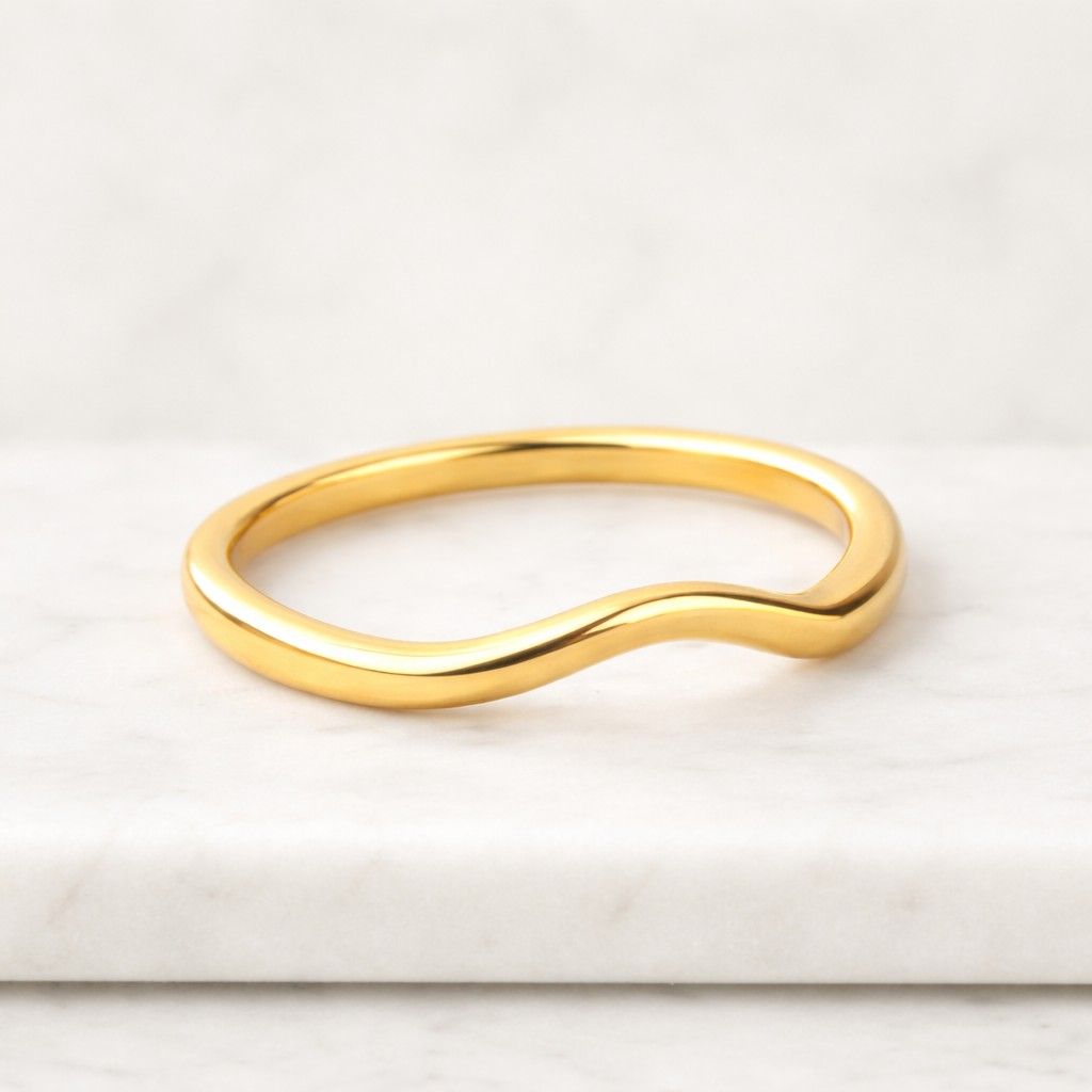 14k Solid Gold Curved Wedding Band for Women, Bezel Diamond Enhancer Ring, Dainty Arch Contour Stackable Ring, 10k 18k Nesting Gift