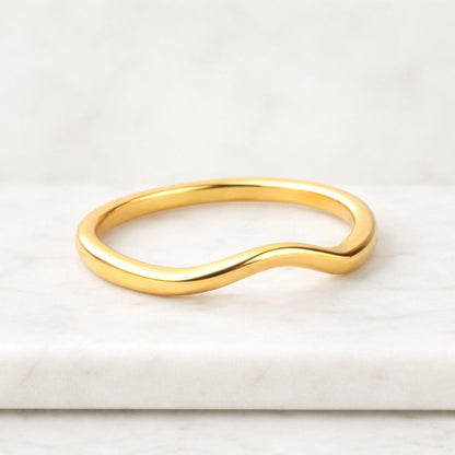 14k Solid Gold Curved Wedding Band for Women, Bezel Diamond Enhancer Ring, Dainty Arch Contour Stackable Ring, 10k 18k Nesting Gift