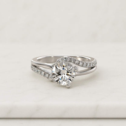 Oval East to West Setting Ring Bypass Set IGI Certified Lab Grown Diamond Engagement Ring Twisted Ring for Anniversary Gift Pavé Band White
