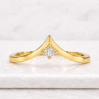 V Shaped Chevron Wedding Band, Round Cut Lab Grown Diamond Band, Curved Band, Promise Ring, Princess Tiara Chevron Ring, Anniversary Gift