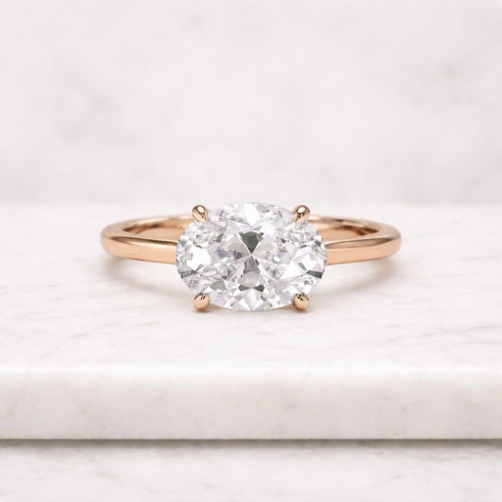 minimalist oval travel ring | east west setting fake diamond ring | replacement wedding engagement ring
