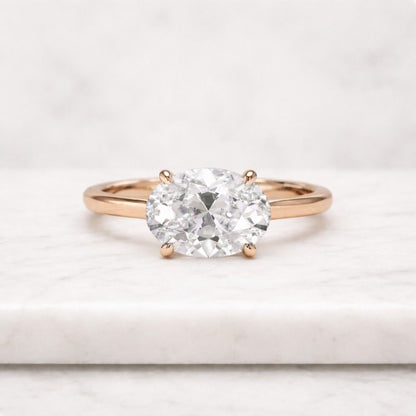 Minimalist Oval Travel Ring | East West Setting Fake Diamond Ring | Replacement Wedding Engagement Ring
