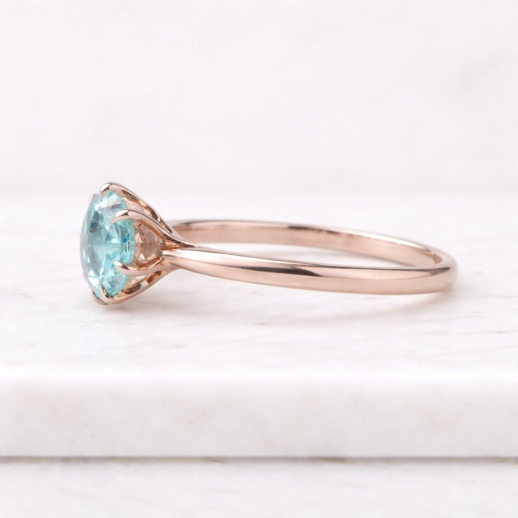 Green round cut moissanite engagement ring, knife edge shank solitaire ring, minimalist ring for woman, Unique Prong Set Ring, Handmade Ring

