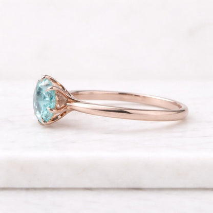 Green round cut moissanite engagement ring, knife edge shank solitaire ring, minimalist ring for woman, Unique Prong Set Ring, Handmade Ring
