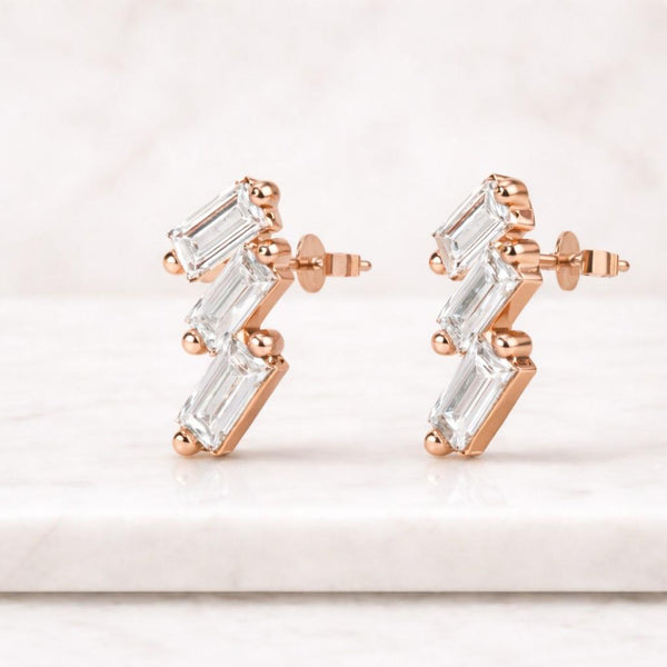 Emerald Cut Lab Grown Diamond Stud Earrings, Everyday Wear Minimalist Stud Earrings, Claw Prong Set Solitaire Earrings, CVD Diamond Studs