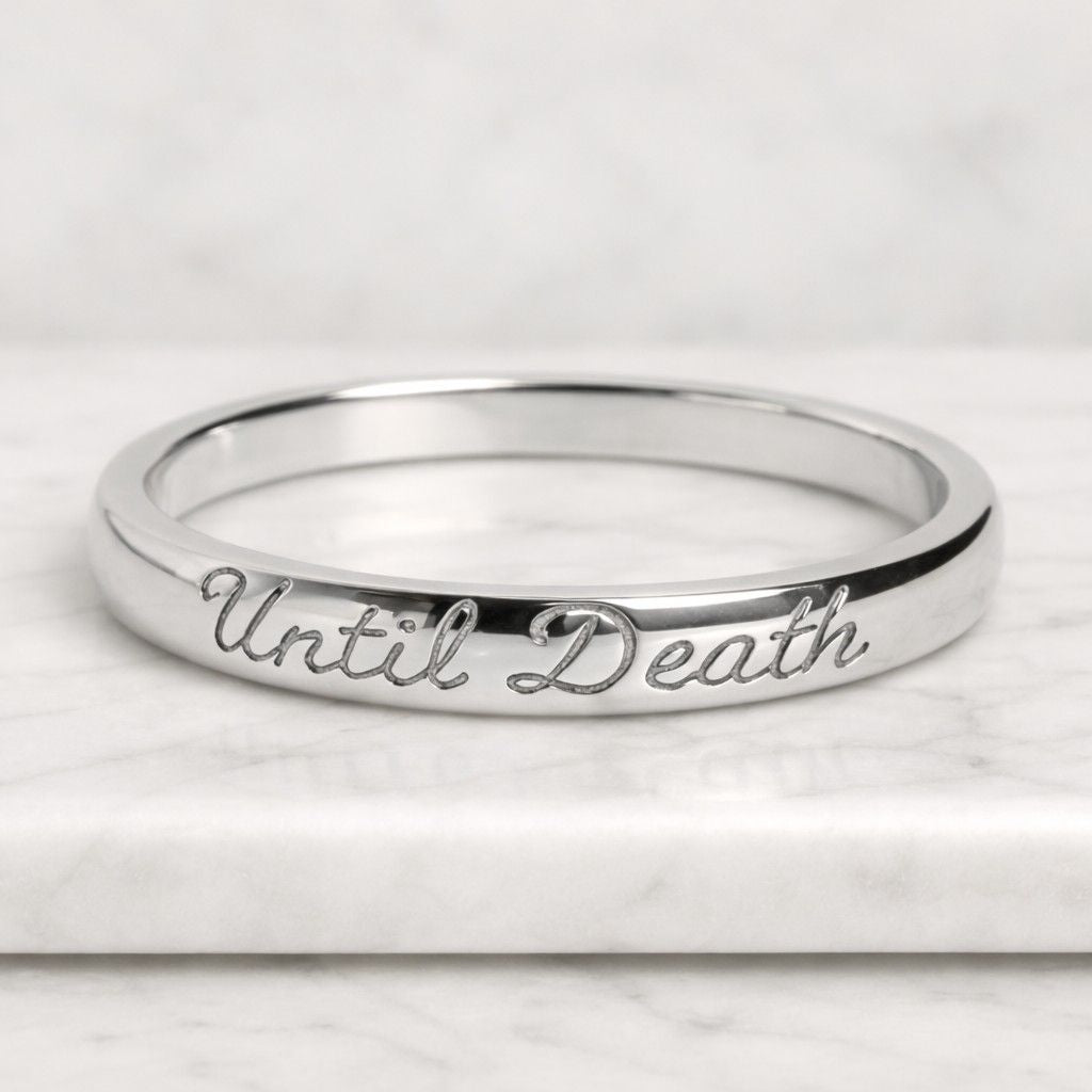 Til Death Ring, Engraved Silver Wedding Band, Gothic Promise Ring for Couples, Til Death Do Us Part Ring, Personalized Anniversary Gift
