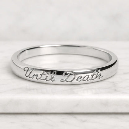 Til Death Ring, Engraved Silver Wedding Band, Gothic Promise Ring for Couples, Til Death Do Us Part Ring, Personalized Anniversary Gift
